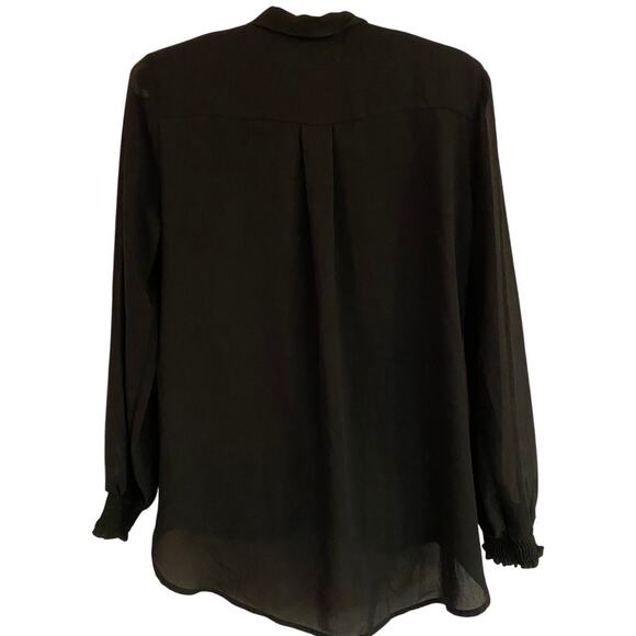 Pilone Black Long Sleeve Drape Front Blouse Size M - Picture 4 of 7